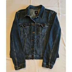 Gap Denim Jacket Women Large Blue Dark Wash Classic Button Front Jean Coat